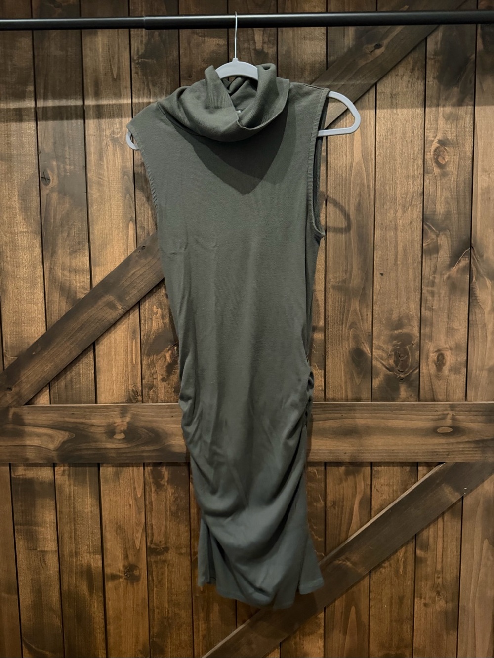 Michael Stars Sleeveless Olive Green Cowl Neck MIDI Dress